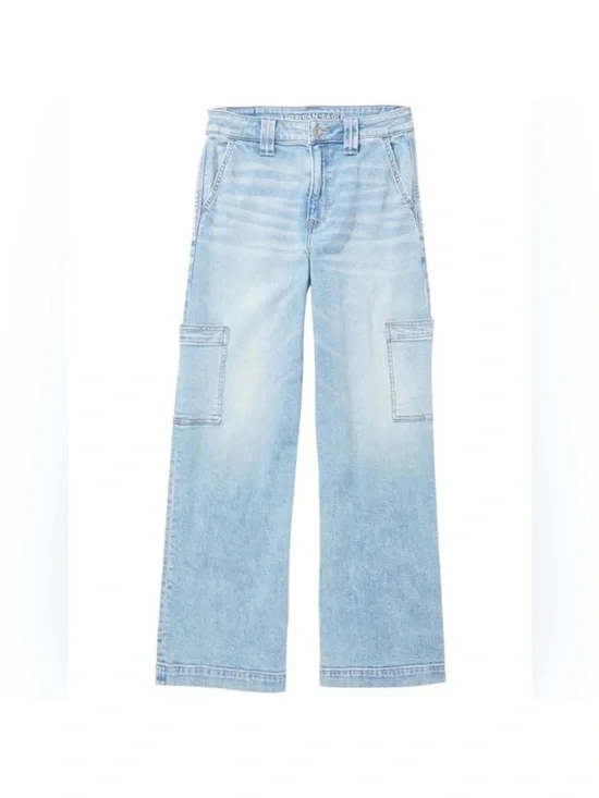 American Eagle Super High-Rise Baggy Wide Leg Cargo Pocket Denim Jeans Size 6 - Picture 2 of 11